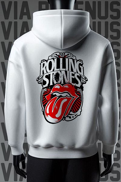 Vordevia Φούτερ Rolling Stones 3 Spinning White Hoodie - Εκτύπωση Μπροστά και Πίσω