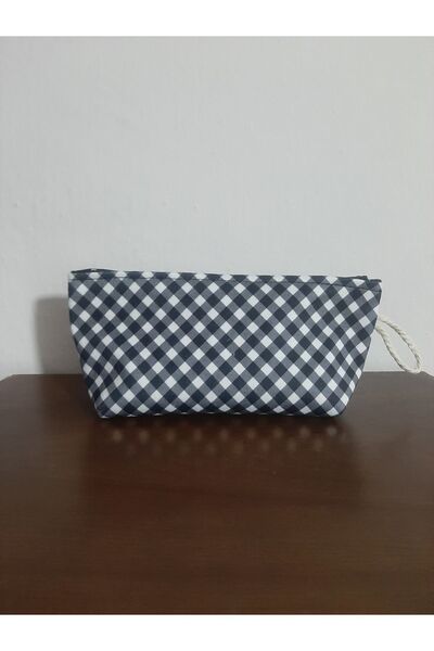 owl bag ekose damalı siyah beyaz desenli tasarım kalemlik - makyaj çantası