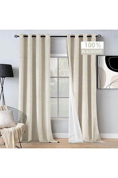 Pyramid Home Linen Beige Rustic Eyelet Tight Ring Blackout Sunshade