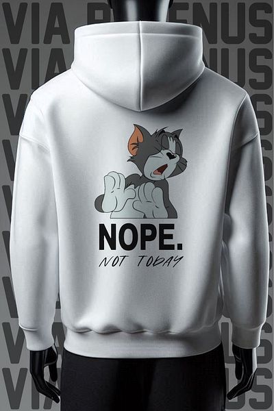 Vordevia Φούτερ NOPE White Hooded - 3 νήματα, φαρδιά εφαρμογή, εμπρός και πίσω τύπωμα