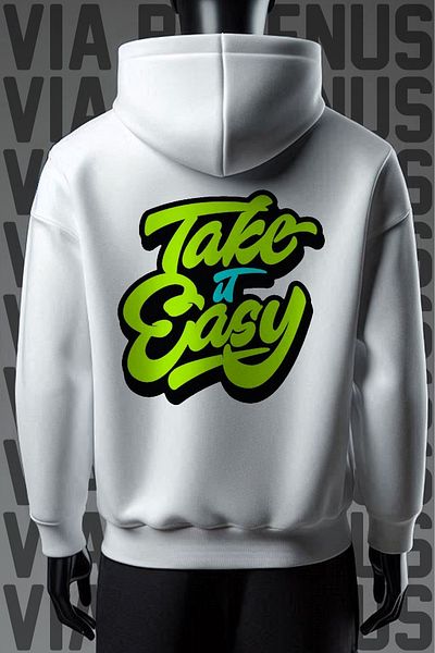 Vordevia Φούτερ Take It Easy White Hooded - 3 νήματα, φαρδιά εφαρμογή, εμπρός και πίσω τύπωμα