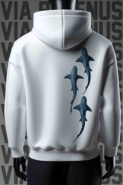 Vordevia Sharks 3 Thread White K Sa kapuljačom široka majica - prednja i zadn...