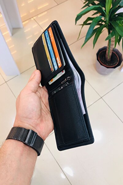 derius Jack Siyah Fermuar Bölmeli Hakiki Deri Kişiye Özel İsim Baskılı Erkek Cüzdanı(Bozuk Para Bölmeli)