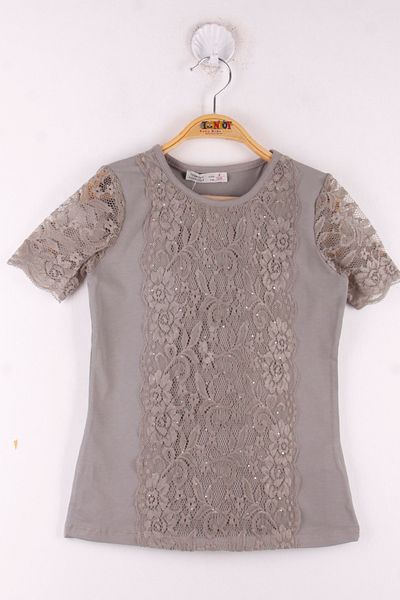 Toontoy Girl's Lace Front and Sleeves School T-Shirt