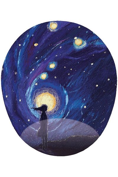 MAĞAZA DEPOM Подложка за мишка Starry Night and Girl - овален дизайн с опора за китката