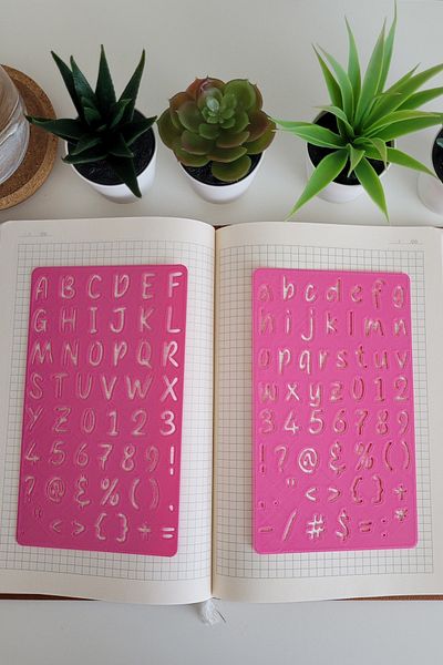 Karmelom Studio Handwriting Letter Template Ruler Set - Bullet Journal Large and Small Letter Double Pink Set (17,5X10)