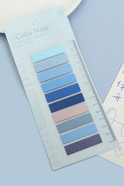 NaSaDAN Transparent Postit - 10 Colors Blue, with Stick Ruler, 200 Sheets