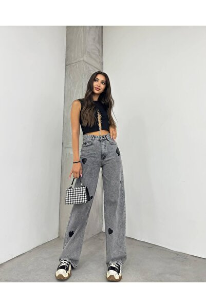 Vovikon Boyfriend Cut Heart Κεντημένο Γυναικείο Jean Παντελόνι