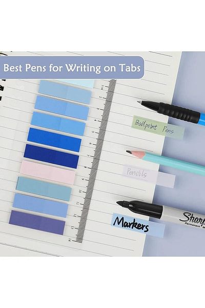 NaSaDAN Transparent Postit - 10 Colors Blue, with Stick Ruler, 200 Sheets