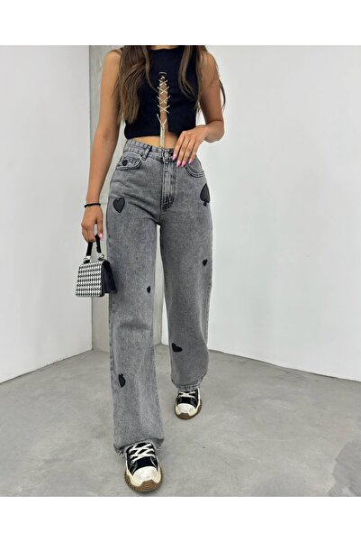 Vovikon Boyfriend Cut Heart Κεντημένο Γυναικείο Jean Παντελόνι