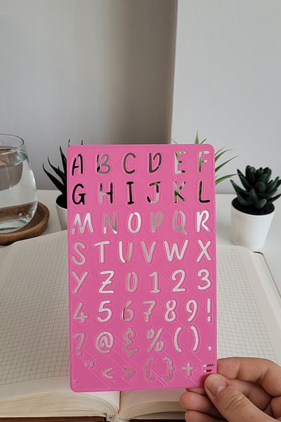 Karmelom Studio Handwriting Letter Template Ruler Set - Bullet Journal Large and Small Letter Double Pink Set (17,5X10)
