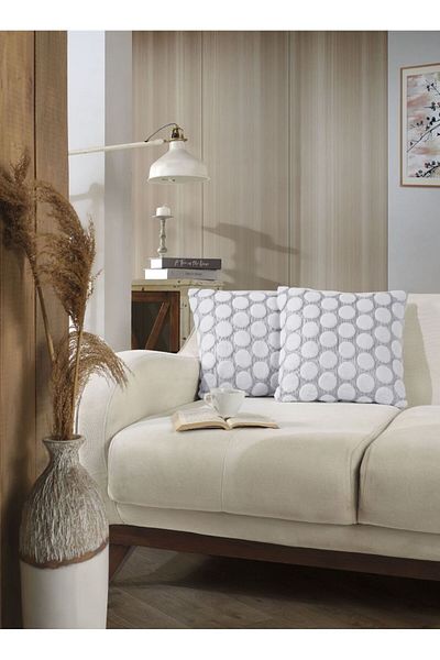 CASPARA 44x44 cm Jacquard Special Production - White Round Punch 2-Piece Throw Pillow Pillowcase