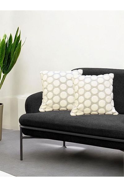 CASPARA 44x44 cm Jacquard Special Production - White Round Punch 2-Piece Throw Pillow Pillowcase