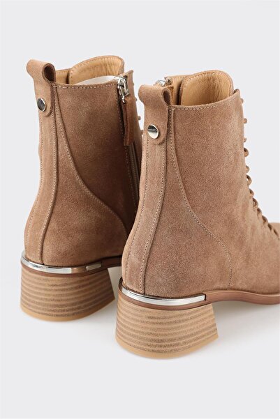 Elle Shoes Taba Deri Kadın Topuklu Bot