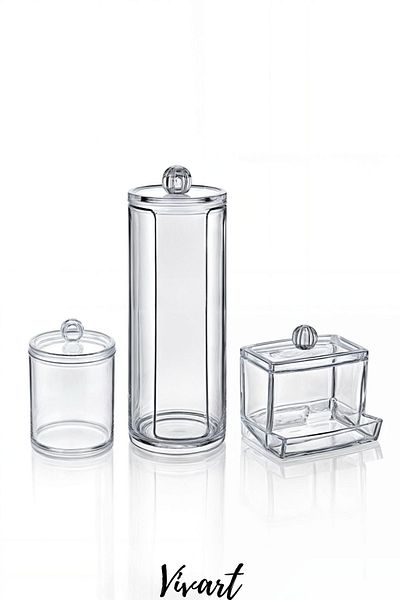 Vivart 3-Piece Makeup Organizer with Lid Cotton Discs Holder Multi-Purpose Makeup Organizer