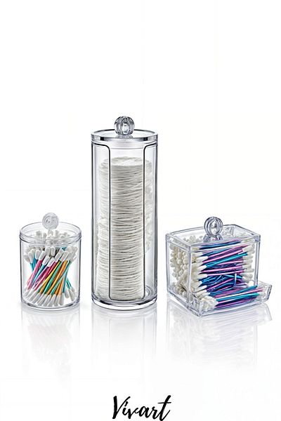 Vivart 3-Piece Makeup Organizer with Lid Cotton Discs Holder Multi-Purpose Makeup Organizer