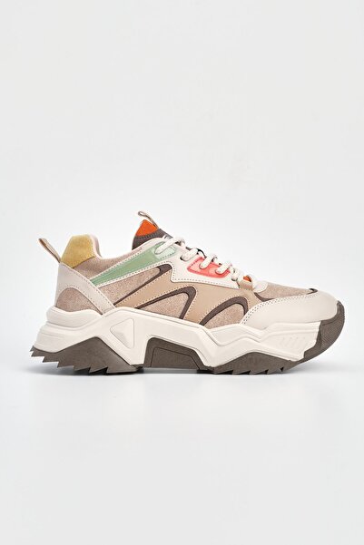 Marjin Dámská šněrovací sportovní obuv s vysokou podrážkou Dolesya Béžová