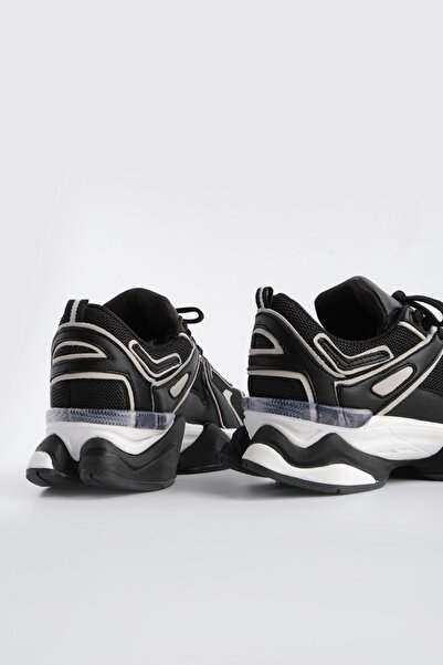 Marjin Women's Sneakers Thick Sole Lace-up Multi-piece Sports Shoes Letes Black