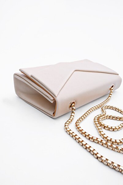 Marjin Women's Hand&Shoulder Bag Gold Color Chain Strap Ginle Beige