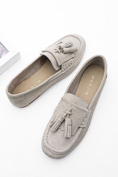 Marjin Women's Genuine Leather Tassel Loafer Casual Shoes Vingo Beige