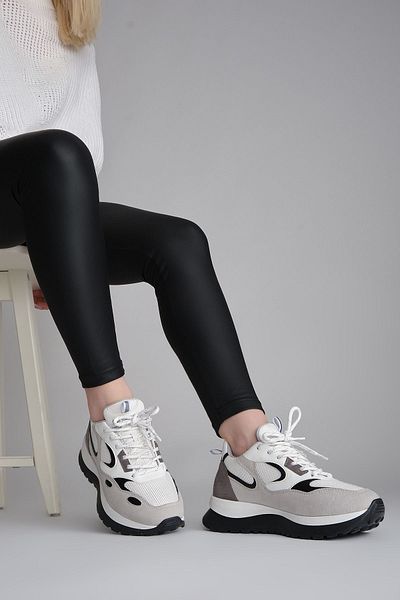 Marjin Women's Sneaker Lace-up High Sole Sports Shoes Nasman White