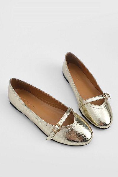 Marjin Women's Strappy Ballerinas Tariz Gold