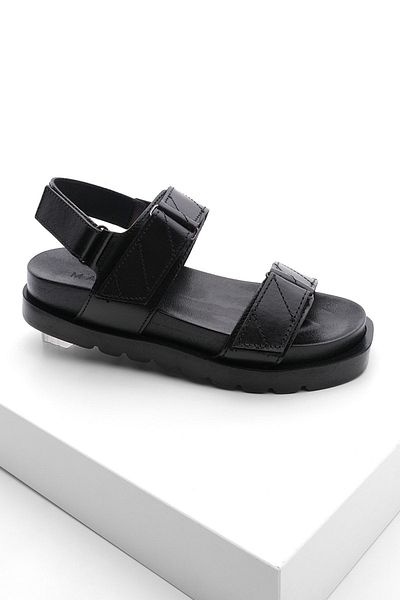 Marjin Women's Genuine Leather Daily Velcro Sandals Hifaz Black