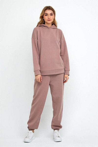ESPİNA Γυναικεία αθλητική φόρμα Fleece Three Thread Oversize - Λάστιχο μέσης και ποδιών, πούδρα