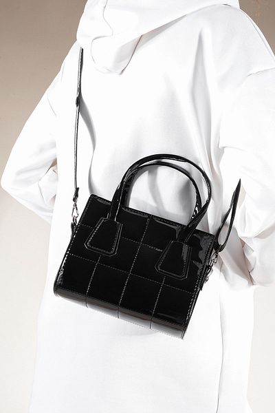 Marjin Women's Hand&Shoulder Bag Quilted Strap Bag Minla black Patent Leather