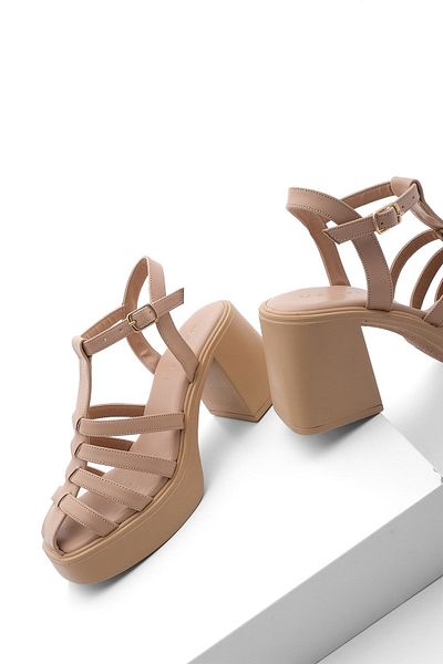 Marjin Damen Riemchensandalen mit Plateauabsatz Lumina beige