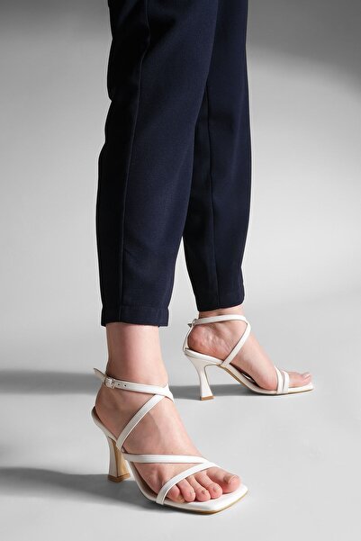 Marjin Dámské boty na podpatku Tupá špička Silný podpatek Pásek ke kotníkům Sandály na podpatku Lerve bílá