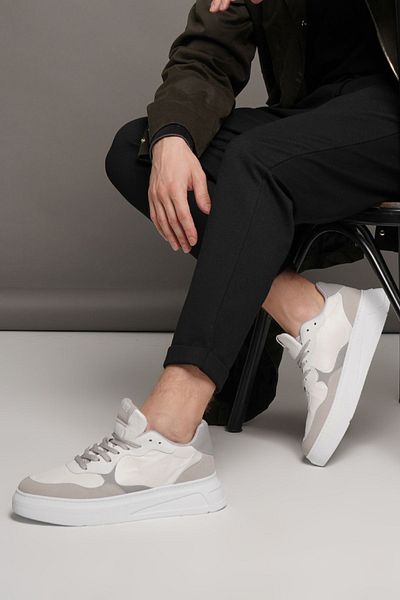Marjin Herren-Sneaker zum Schnüren, Sportschuhe mit dicker Sohle, Taser, Weiß