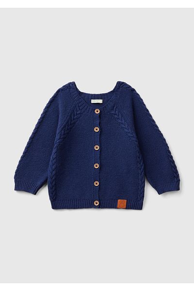 United Colors of Benetton Purple Crew Neck Cardigan - Buttoned and Knitted Detail