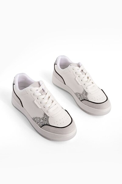 Marjin Women's Sneakers High Sole Lace-up Sequin Sneakers Tizay Silver