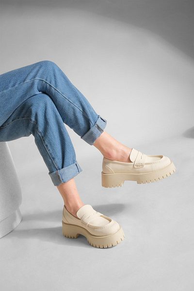 Marjin Női Loafer vastag talpú mokaszin Daily Shoes Tumles Ecru
