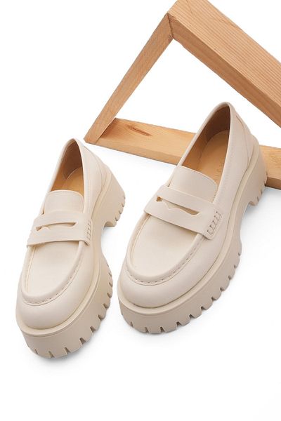 Marjin Női Loafer vastag talpú mokaszin Daily Shoes Tumles Ecru