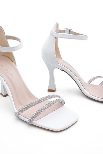 Marjin Women's Stoned Evening Dress Heeled Shoes Blunt Toe Sapro white