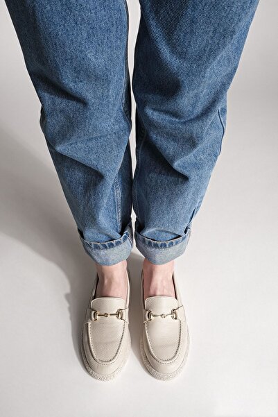 Marjin Women's Buckle Leather Loafer Casual Shoes Runet Beige