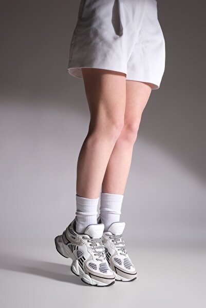 Marjin Women's Sneaker High Sole Multi-Piece Mesh Detail Sports Shoes Galov White