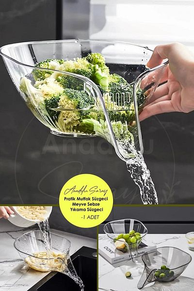 Anadolu Saray Multifunctional Practical Vegetable Fruit and Pulses Washing Kitchen Strainer Countertop Side Mica Kitchen Strainer