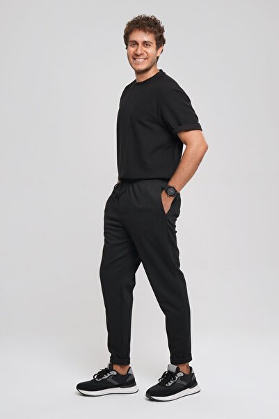 Marjin Men's Sneakers Parachute Fabric Detail Thick Sole Lace-Up Sports Shoes Kosev Black