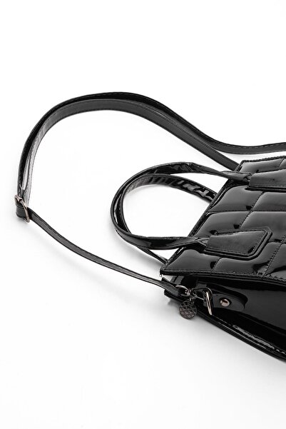 Marjin Women's Hand&Shoulder Bag Quilted Strap Bag Minla black Patent Leather
