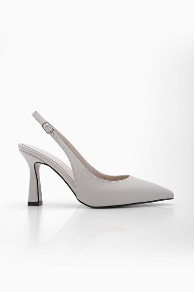 Marjin Women's Pointed Toe Open Back Strap Classic Heeled Shoes Dosedo Ecru