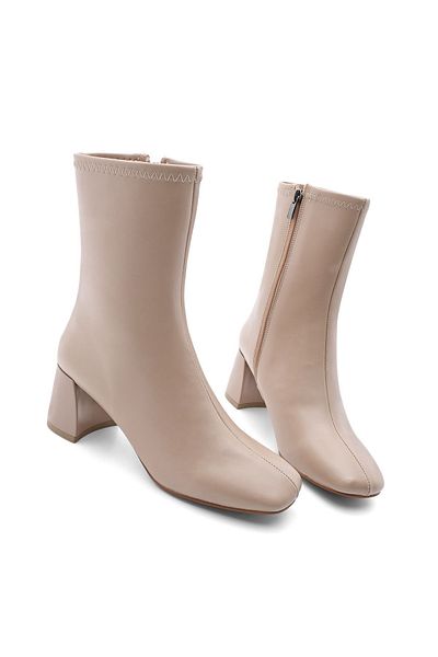 Marjin Damenstiefel mit Absatz Blunt Toe Reißverschluss Nonas Beige