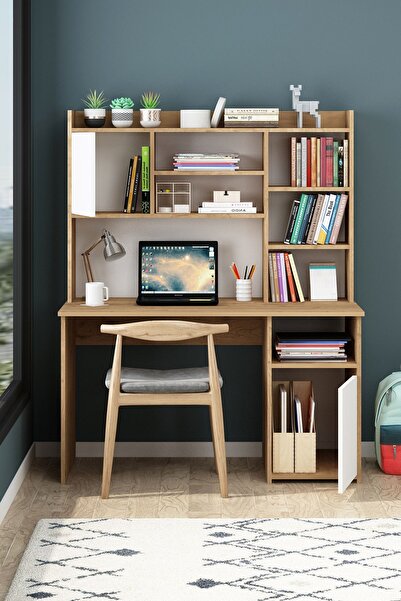 Avmpark Liga Sepet Beyaz Kitaplıklı Bilgisayar Masası Çalışma Masası