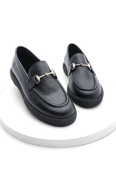 Marjin Dámská přezka z pravé kůže mokasíny Ležérní boty Runet Black