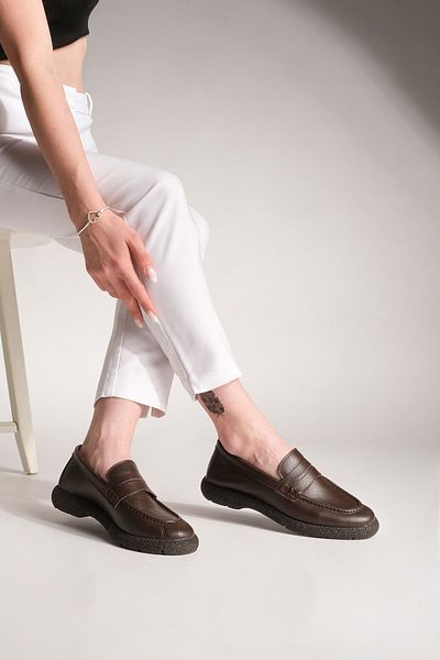 Marjin Women's Genuine Leather Loafer Casual Shoes Carez Brown