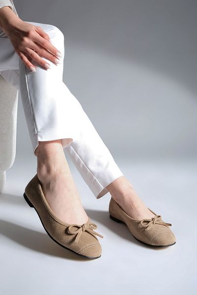 Marjin Women's Bow Ballerina Flats Rodek Mink Suede