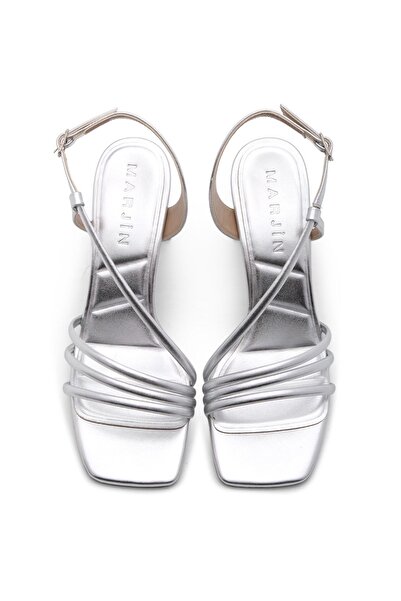 Marjin Dámské boty na podpatku Kovové sandály s tupým podpatkem Kilen stříbrné