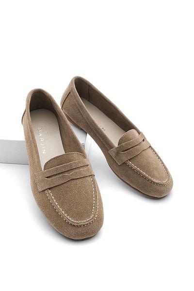 Marjin Women's Genuine Leather Loafer Casual Shoes Rosme Tan